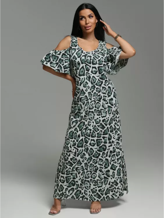 Новелла платье женское (леопард оливковый)