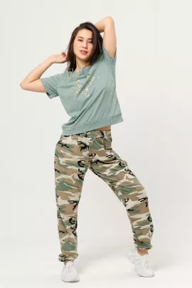 Джоггеры женские (камуфляж) зеленый последний размер