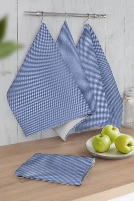 Полотенце кухонное из рогожки - Ботаника, цвет синий