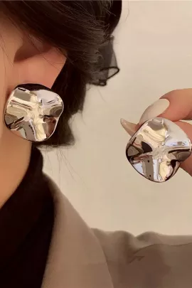 Серьги с эффектом мятого металла Круг  + Подарок