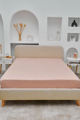 Простыня Микрофибра Страйп на резинке - Пудра