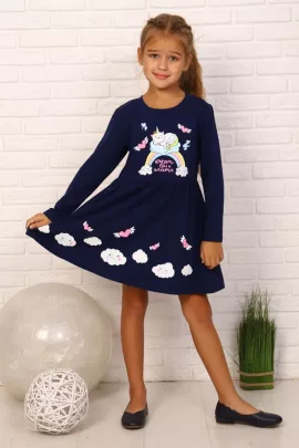 Платье детское В облаках дл. рукав темно-синий последний размер