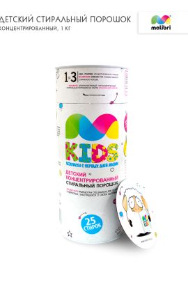 Концентрированный детский стиральный порошок в тубе,1кг Malibri KIDS арт.3001-001