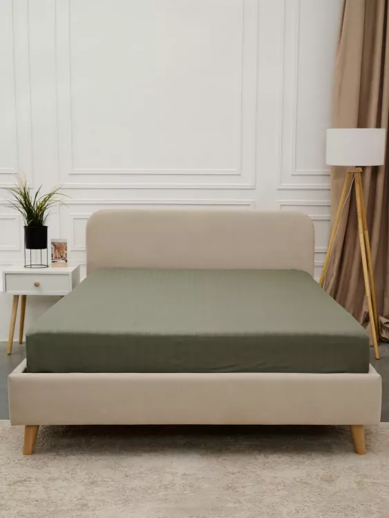 Простыня Микрофибра Страйп на резинке - Хаки