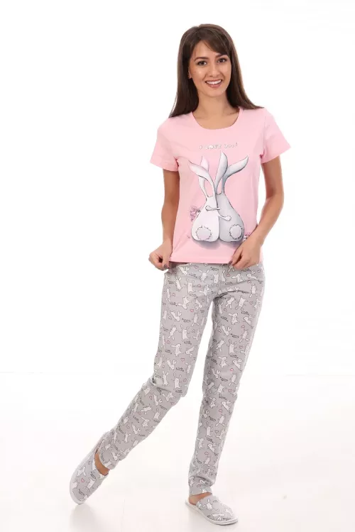 Пижама женская 1-88а (серый), Зайки