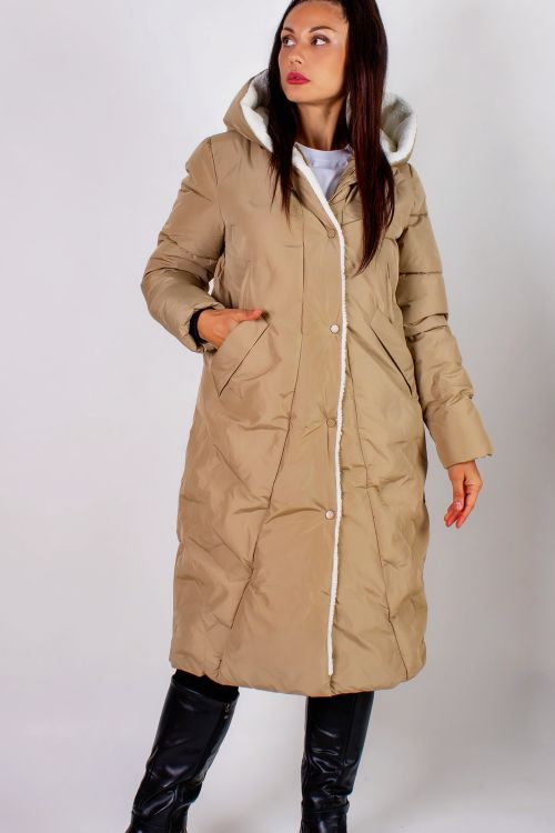 Удлиненная куртка с капюшоном с отделкой на меху Евро-зима, демисезон. арт.909