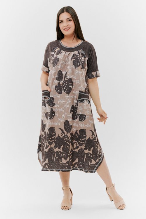 Платье 9136 монстеры коричневые последний размер