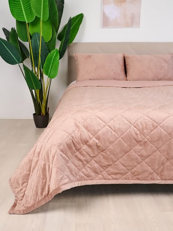 Набор покрывало и чехлы на подушку - Кристалл, цвет пудра