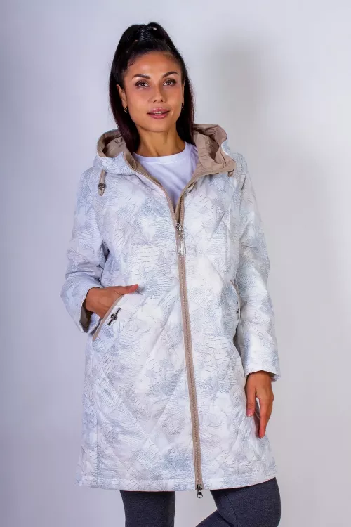 Элегантная демисезонная куртка с капюшоном Листья арт.338 последний размер