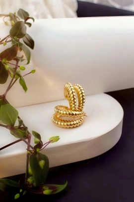 Серьги двойные кольца Рифленые + Подарок